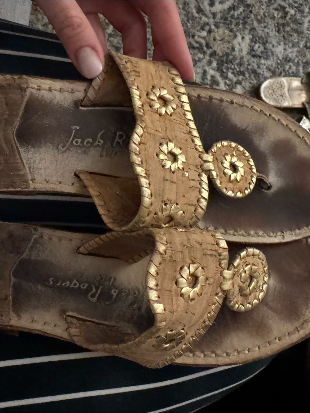 Jack Rogers Gold Cork Leather Sandals - Women's